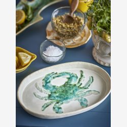 Bloomingville - Tallerken Oval m/Krappe Grn Stentj L: 29 B: 18 cm. 