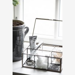 Ib Laursen glasske m/6 rum messing look B:16 H:8 L:21cm. 