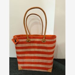 Madam Gr�skar - Strandtaske m/striber Orange 44x35 cm.