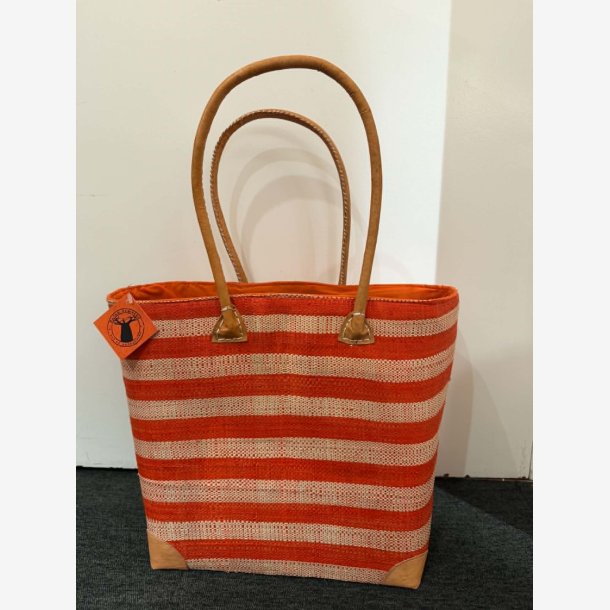 Madam Gr�skar - Strandtaske m/striber Orange 44x35 cm.