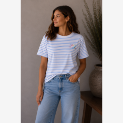 Marta Du Chateau - MdcFiora T-Shirt m. striber og tryk Bl�
