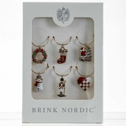 Vinglas Markrer/Charms m/Julemotiver 6 Stk.