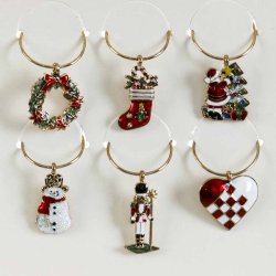 Vinglas Markrer/Charms m/Julemotiver 6 Stk.