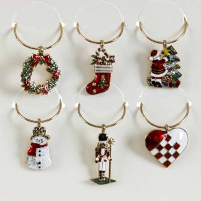 Vinglas Markrer/Charms m/Julemotiver 6 Stk.