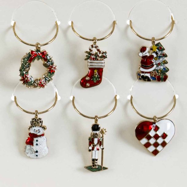 Vinglas Markrer/Charms m/Julemotiver 6 Stk.