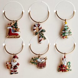 Vinglas Markrer/Charms m/Julemotiver 6 Stk.