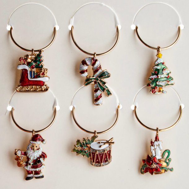 Vinglas Markrer/Charms m/Julemotiver 6 Stk.