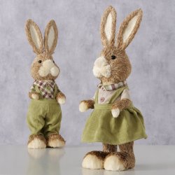 Kaninfigur Dreng/Pige Brun, Gr�n Polystyrenplastik, polystyrenskum, polyester, halm 14x13x43 cm