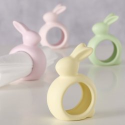 Servietringe Kanin s�t af 4 keramik gr�n/rosa/lilla/gul L:3 B:6 H:8,8 cm