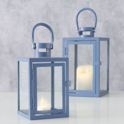 Lanterne Bl� Jernpulverlakeret lille: 11x17,5 cm/ stor: 14x23,5 cm