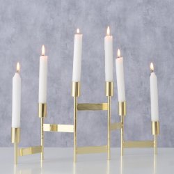 Lysestage Guld H: 22 B: 3 L: 55 cm Metal/Jern Plads til 6 stearinlys