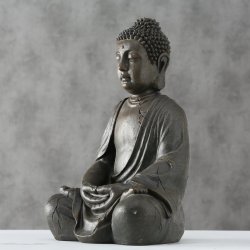 Buddha Figur Siddende Brun H: 50 B: 32 D: 26 cm. Poly