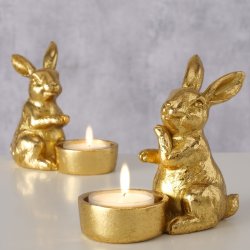 Kanin fyrfadsholder guld (leveres assorteret) polyresin D:6 B:10,5 H:10 cm