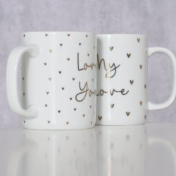 Jumbo krus k�rlighed/m tekst Guld, Hvid 2 varianter Porcel�n 12x8x10 cm 350ml