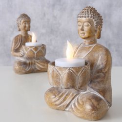 Buddha Fyrfadsstage Brun Polyresin H: 14,1 B: 9,2 L: 9,04 cm Leveres Assorteret