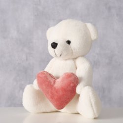 Plysdyr Bj�rn med pink hjerte Hvid Polyester 7x10x10,7 cm