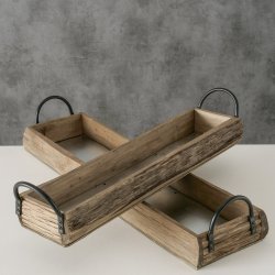 Dekorationsfad Rustkt Eg m/Jern hndtag L: 59/64 B: 13/17 H: 11/12 cm. Vlg Strrelse