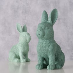 Kanin figur polyresin lysegr�n, m�rkegr�n B:7,5 H:18cm h�ndlavet