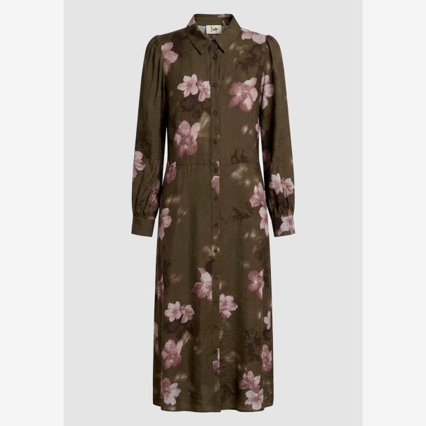 I Say - Ane Klassisk Kjole - Khaki Flowerdream