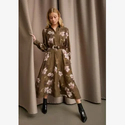 I Say - Ane Klassisk Kjole - Khaki Flowerdream