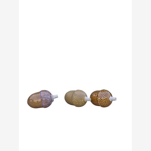 Agern hndlavet ler/glasur ca. : 6 H: 11,5cm. flere farver