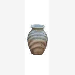 Vase hndlavet ler/glasur m/riller ca. : 8,5 H: 11,5cm. Flere farver.