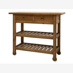 Chic Antique - Anretterbord m/hjul, 2 hylder og 2 skuffer Naturligt H85xB100xL40cm Fyrretr.