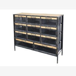 Chic Antique - Factory Kommode m/11 skuffer Patineret sort H86,5xB107xL34cm.