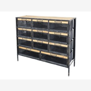 Chic Antique - Factory Kommode m/11 skuffer Patineret sort H86,5xB107xL34cm.