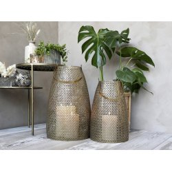 Chic Antique - Lanterne/Hurricane m/hulmnster messing look H: 60cm.