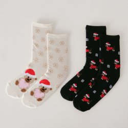 Julesokker 2 par Bjrn &amp; Hund Str. 35-38 Polyester, Elastan Sort/brun/cremehvid