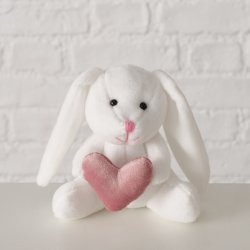 Kanin plysdyr med hjerte brun/hvid polyester D:10 B:8 H:10 cm