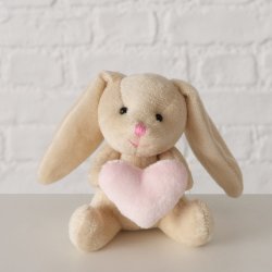 Kanin plysdyr med hjerte brun/hvid polyester D:10 B:8 H:10 cm