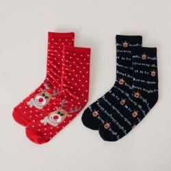 Julesokker 2 par Hjort &amp; Tekst Str. 35-38  Polyester, Elastan Mrkebl, Rd