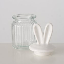 Opbevaringskrukke m/kanin�rer pink eller hvid, H:17 �:8 cm