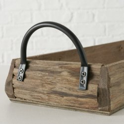 Dekorationsfad Rustkt Eg m/Jern hndtag L: 59/64 B: 13/17 H: 11/12 cm. Vlg Strrelse