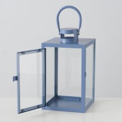 Lanterne Bl� Jernpulverlakeret lille: 11x17,5 cm/ stor: 14x23,5 cm