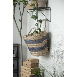 Ib Laursen Stribet strandtaske i flettet sgrs og majsstngler