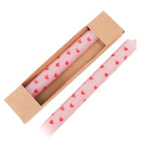 Stearinlys med hjerter Lyser�d Paraffin 20x2,2 cm 2 stk.