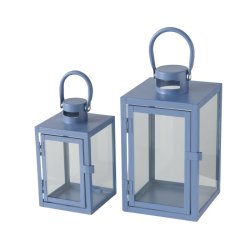 Lanterne Bl� Jernpulverlakeret lille: 11x17,5 cm/ stor: 14x23,5 cm