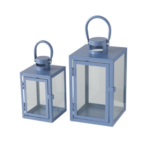 Lanterne Bl� Jernpulverlakeret lille: 11x17,5 cm/ stor: 14x23,5 cm