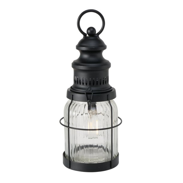 Staldlanterne t/Batteri m/Hank Inkl. prer H: 32 : 12 cm. Sort Glas/Jern