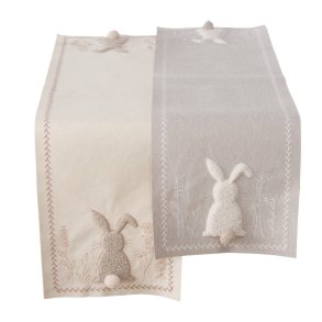 Bordl�ber med kanin Beige/Lysebrun Broderet, trykt, Bomuld, polyester 120x30 cm