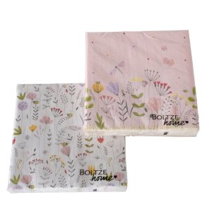 Servietter med blomster Sort, Lyser�d, Hvid 20 pcs.  (leveres assorteret) 16.5x16,5 cm