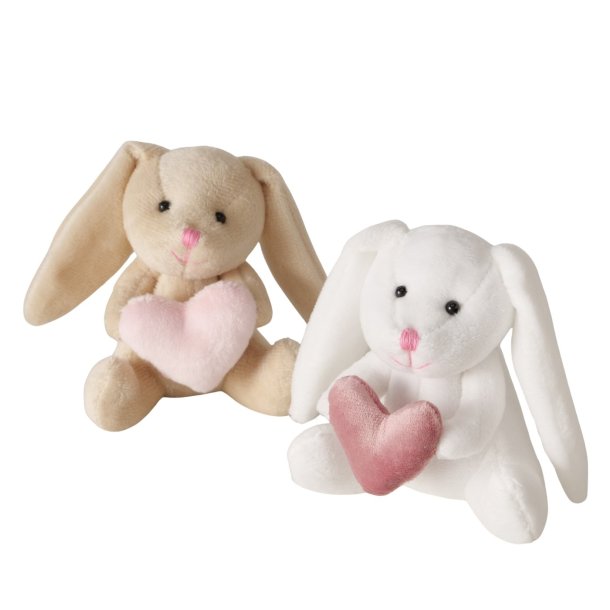 Kanin plysdyr med hjerte brun/hvid polyester D:10 B:8 H:10 cm