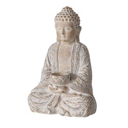 Buddha Figur m/lysholder Beige Polyresin H: 30 B: 20 D: 14 cm. 