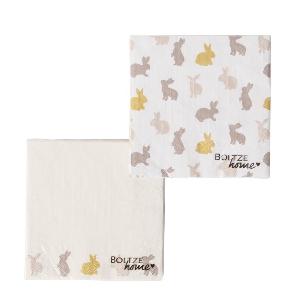 Servietter med p�skeharer (leveres assorteret) 20 pcs. Beige, Guld, Gr� 16,5x16,5 cm