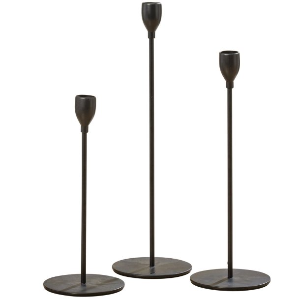 Lysestage St m/3 stk. Sort Jern/Metal H: 23-33 cm D: 10 cm