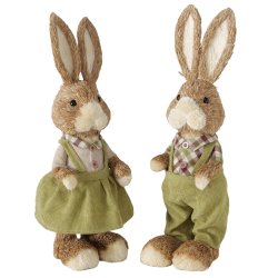 Kaninfigur Dreng/Pige Brun, Gr�n Polystyrenplastik, polystyrenskum, polyester, halm 14x13x43 cm