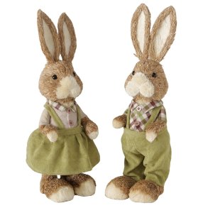 Kaninfigur Dreng/Pige Brun, Gr�n Polystyrenplastik, polystyrenskum, polyester, halm 14x13x43 cm